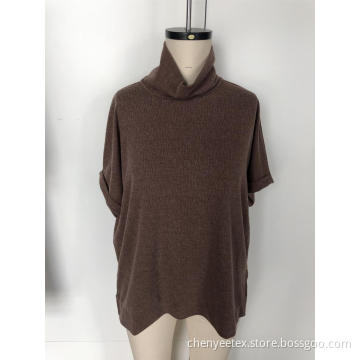Knit short sleeve shirt with high neck